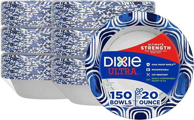 Dixie Ultra, Large Paper Bowls, 20 Oz, Microwave Safe, Compostable, Disposable by Dixie%C2%AE