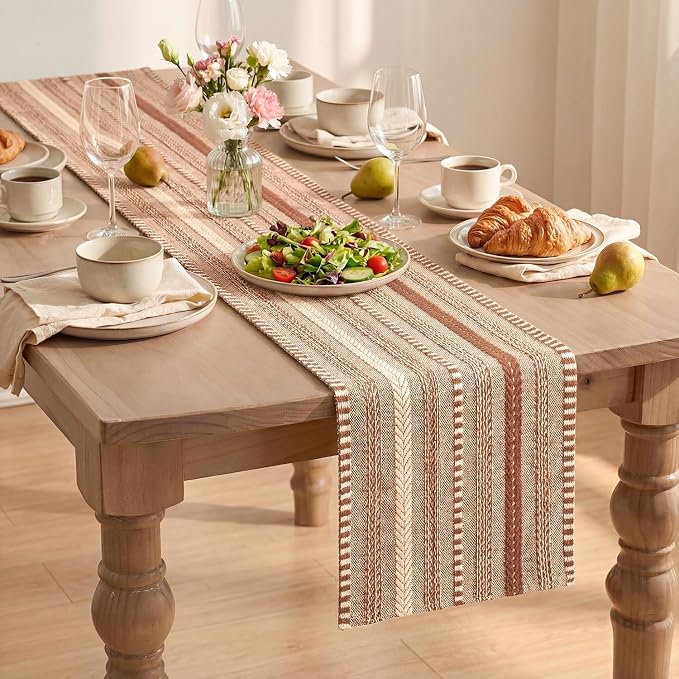 Artoid Mode Caramel Farmhouse Stripe Braided Table Runner 12x120 Inch | Holiday - Image 8