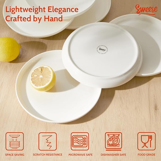 Sweese Porcelain Dessert Plates, 7.4 Inch Lightweight Round Salad Plates Set of - Image 4