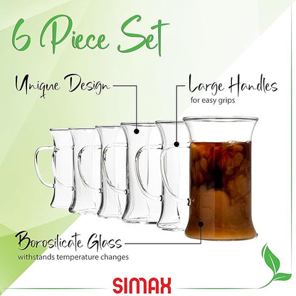 Simax Glassware Irish Coffee Tea Glasses - Cold, Heat, and Shock Resistant Borosilicate Glass, Microwave and Dishwasher Safe, Includes Six (6) 8.5 Ounce Cups