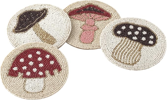 Folkulture Boho Coasters Set for Drinks | 4" Round Farmhouse or Rustic Table by FOLKULTURE