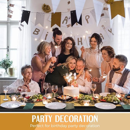 24 Packs Black and Gold Disposable Plastic Tablecloths and Satin Table Runner - Image 6
