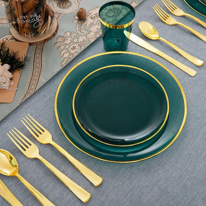 LIYH 180 Pcs Clear and Green Gold Plastic Christmas Plates - Image 6