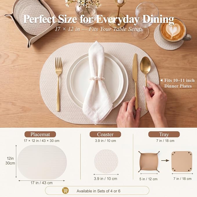 Woven Faux Leather Oval Placemats Set of 4/6 - Image 2