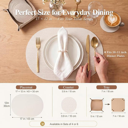 Woven Faux Leather Oval Placemats Set of 4/6 - Image 2