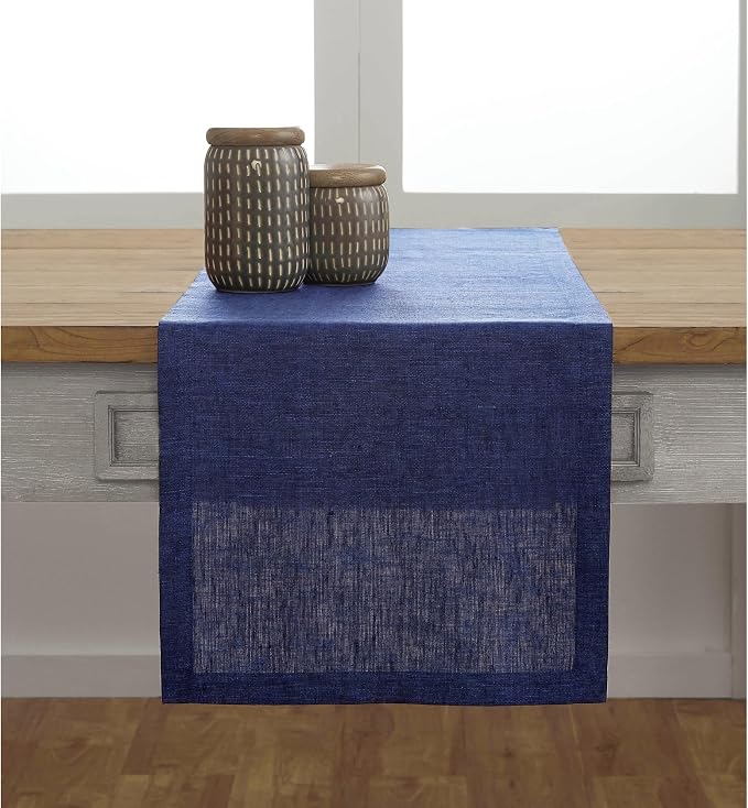 Solino Home 100% Pure Linen Dining Table Runner Navy, Athena 14 x 132 in | - Image 2