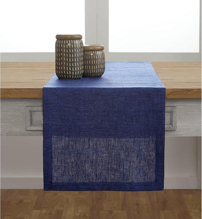 Solino Home 100% Pure Linen Dining Table Runner Navy, Athena 14 x 132 in | - Image 2