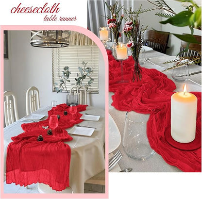6 Pack Red Cheesecloth Table Runner 20 x 120 Inch Gauze Table Runner Fabric - Image 4