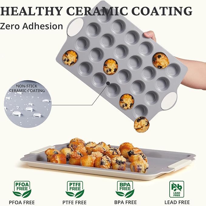 BRONYPRO Ceramic Mini Muffin Pan, 24-Cup Nonstick Aluminized Steel Mini Cupcake - Image 2