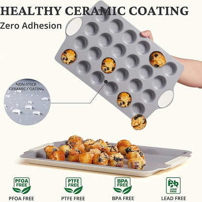 BRONYPRO 24-Cup Ceramic Nonstick Mini Muffin Pan & Cupcake Tin, Cream White | - Image 3