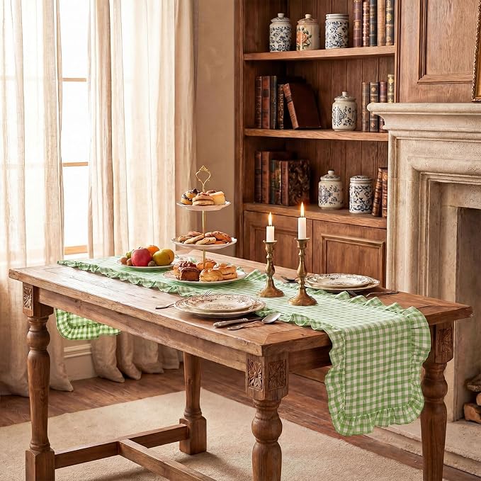 HunnmingRe 1 Pc Gingham Table Runner Light Green, 72 X 13.8 Inch | Cotton - Image 8