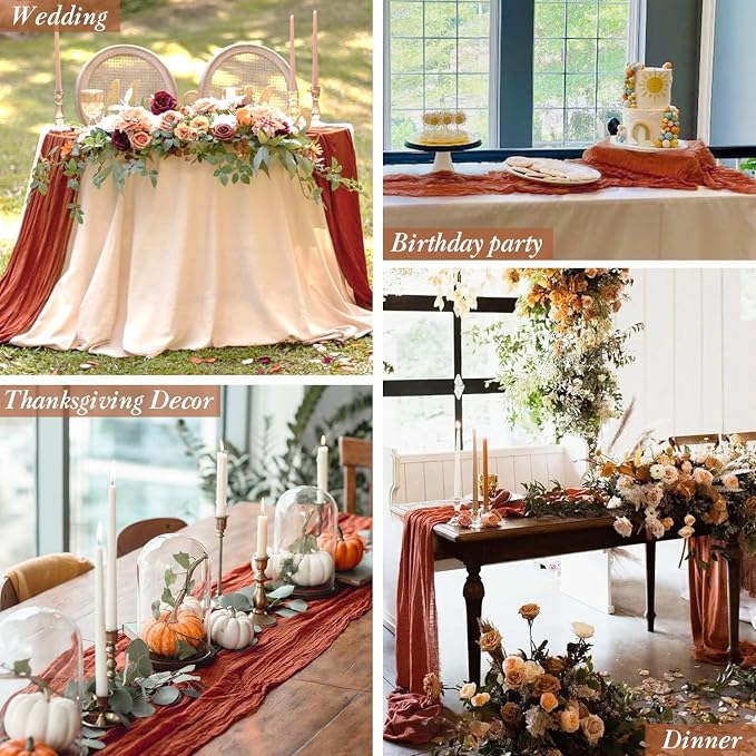 6 Pack Terracotta Cheesecloth Table Runner 10ft, Rustic Sheer Burnt Orange - Image 4