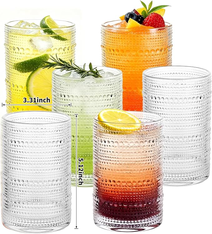 Hobnail Drinking Glasses Set of 6, 16 Oz Vintage Style Tumblers Smooth Interior - Image 2