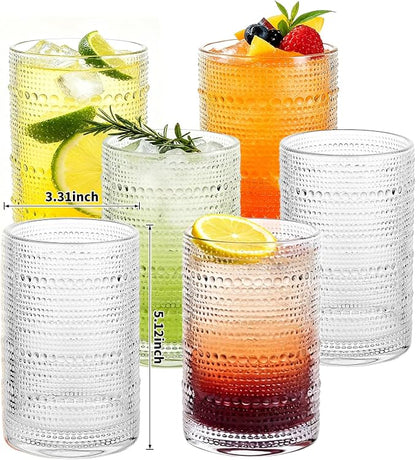 Hobnail Drinking Glasses Set of 6, 16 Oz Vintage Style Tumblers Smooth Interior - Image 2