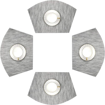 SHACOS Small Round Table Placemats Set of 4 Wedge Placemats Heat Resistant Woven Vinyl Table Mats Wipe Clean (4, Silver Gray)