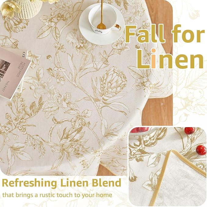 jinchan Yellow Floral Linen Rectangle Table Cloth 50 x 70 Inch | Soft floral - Image 4