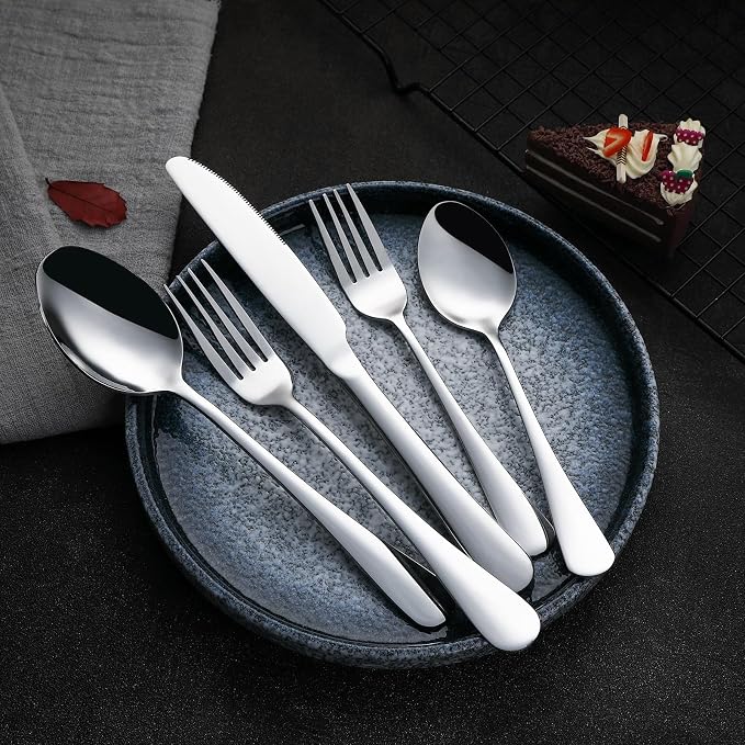 VANDBAO Silver Flatware Cutlery Silverware Set 20 Pieces, Stainless Steel - Image 3