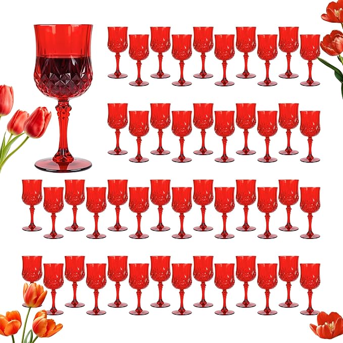 48Pack Plastic Wine Glasses, 7oz Vintage Goblets by LEYIQU
