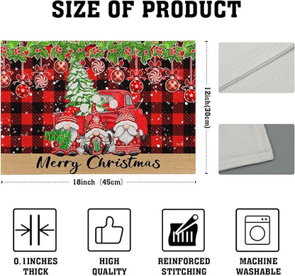 Winter Placemats Set of 4, 12 x 18 Inch Xmas Tree Gnome Truck Dining Table Mats Red Black Buffalo Plaid Rectangle Tabletop Decor for Holiday Seasonal Dining Party
