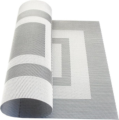 PIGCHCY Placemats Set of 6,Washable Woven Place Mats Vinyl Table Mats Non Slip Placemats Heat Resistant Durable Placemats for Dining Table (Silver Black)