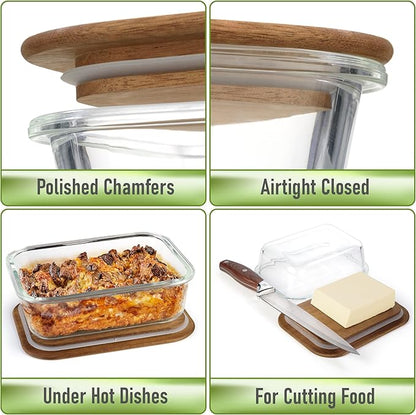 Natural Acacia Lids Set for Food Storage Glass Containers (4pcs) - Lids are compatible with all Glass Food Storage Containers Sets