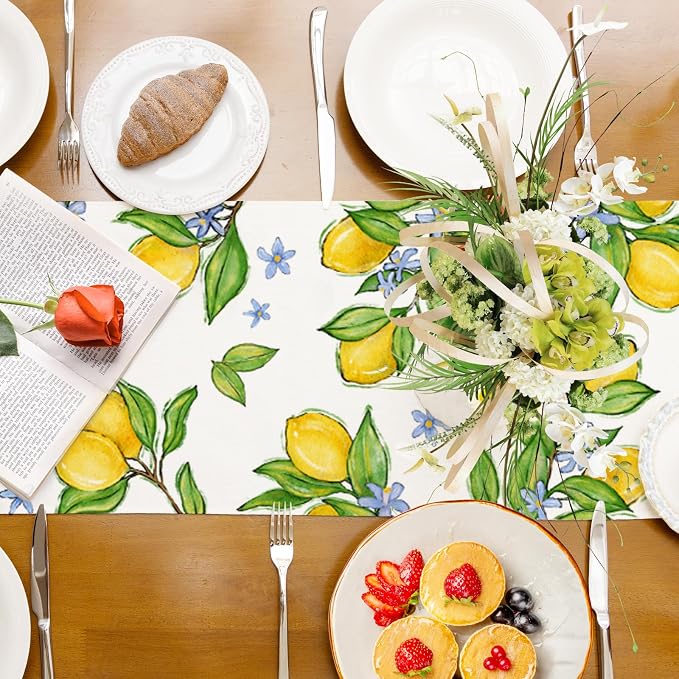 Summer Amalfi Coast Lemon Fruit Table Runner Green Leaves Burlap Table Runners - Image 8
