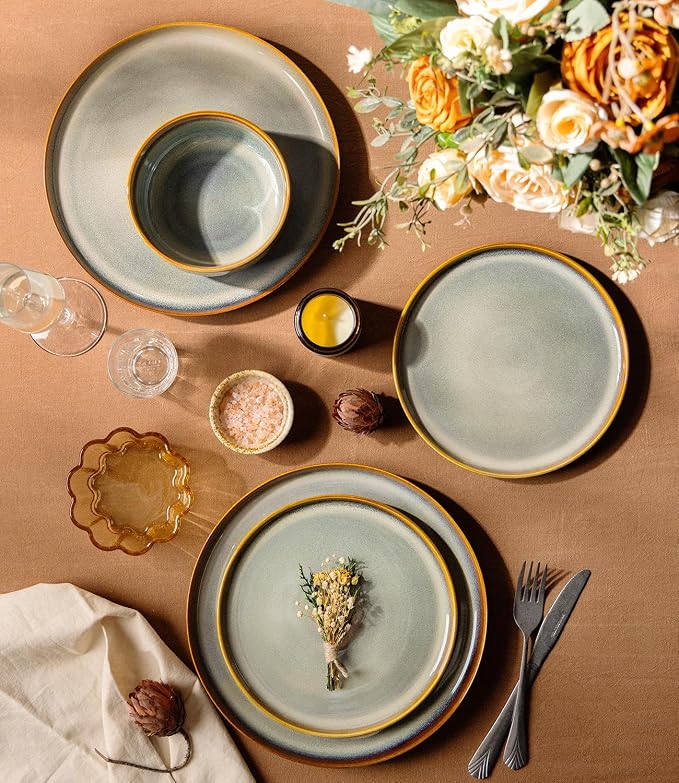 Ceramic Dinnerware Set for 8, 24-Piece Plates and Bowls Set | Handmade Reactive - Image 3