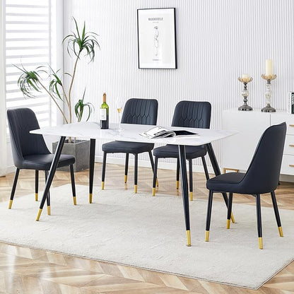 Table and Chairs Set of 4, Dining Room Table Set for 4, Sintered Stone Kitchen Table Top and Modern Chairs Set of 4 for Kitchen Dining Room