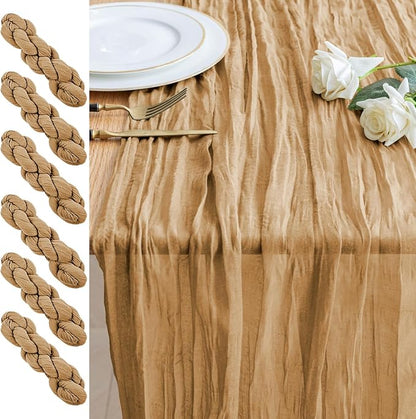 Cheesecloth Table Runner 10FT 6Pcs Khaki Boho Gauze Rustic Sheer Runners | by Xiomot
