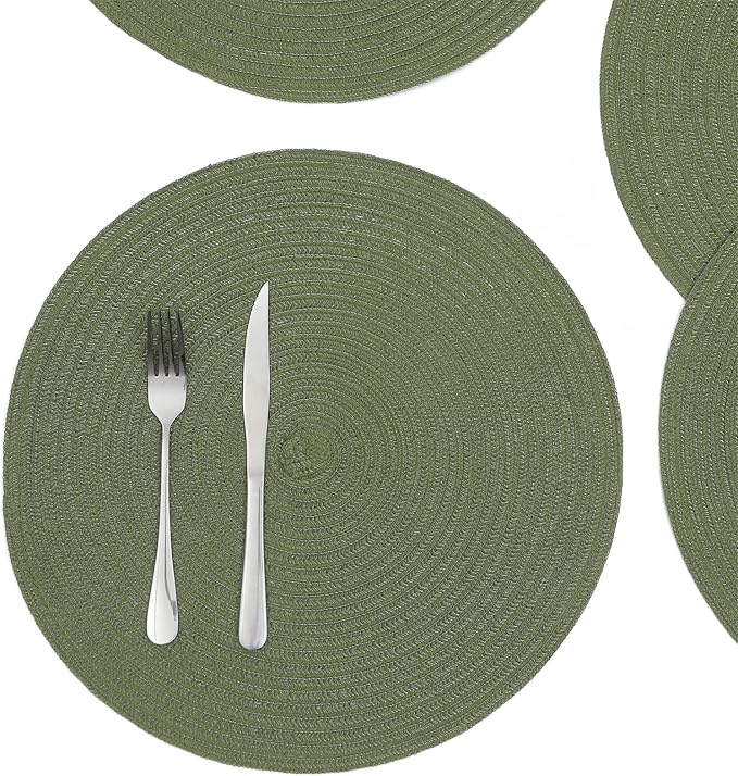 SHACOS Round Placemats Set of 4 Washable 15 inch Round Table Mats Cotton - Image 8