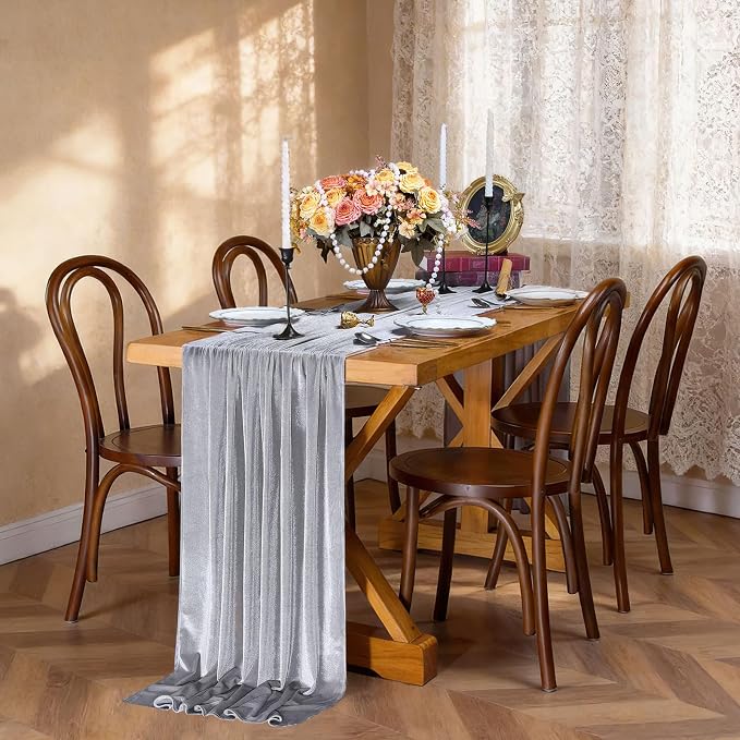 Velvet Table Runner Grey 29x120 Inch Soft Fall Luxury Retro Table Runners | - Image 3