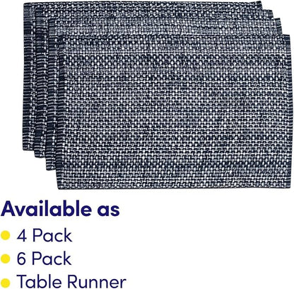 Sweet Home Collection 100% Cotton Placemats for Dining Room Rectangle Two Tone Woven Fabric 13" x 19" Soft Durable Table Mat Set, Set of 6, Navy