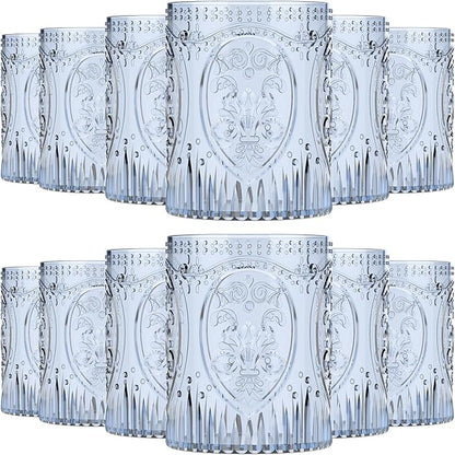 Qinyoung 12 Plastic Vintage Drinking Glasses 8.5oz Stemless Retro Embossed Wine by Qinyoung