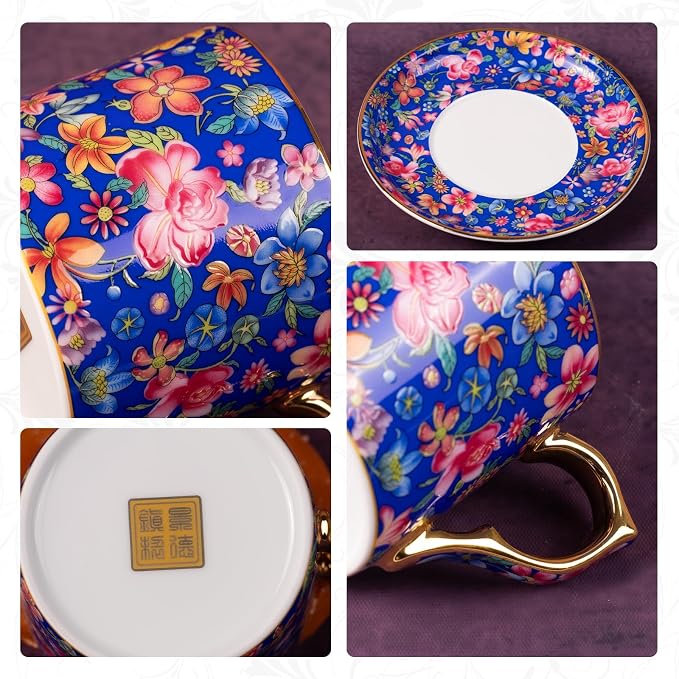 KAMMAK Tea Cup and Saucer, Ceramic Coffee Cups, 6 oz, Afternoon Tea and - Image 4