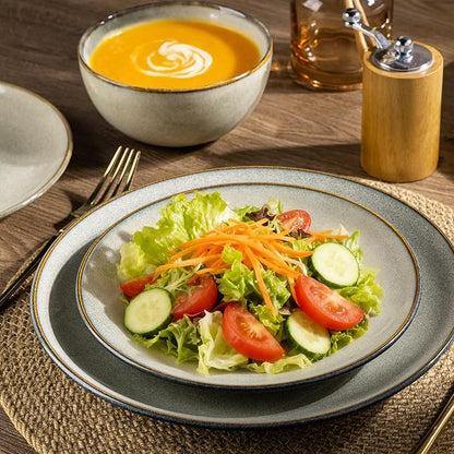 AmorArc Ceramic Dinnerware Sets for 8, 24 Pieces Handpainted Stoneware Plates and Bowls Set, Scratch Resistant Dishes Set, Dishwasher & Microwave Safe, Reactive Color