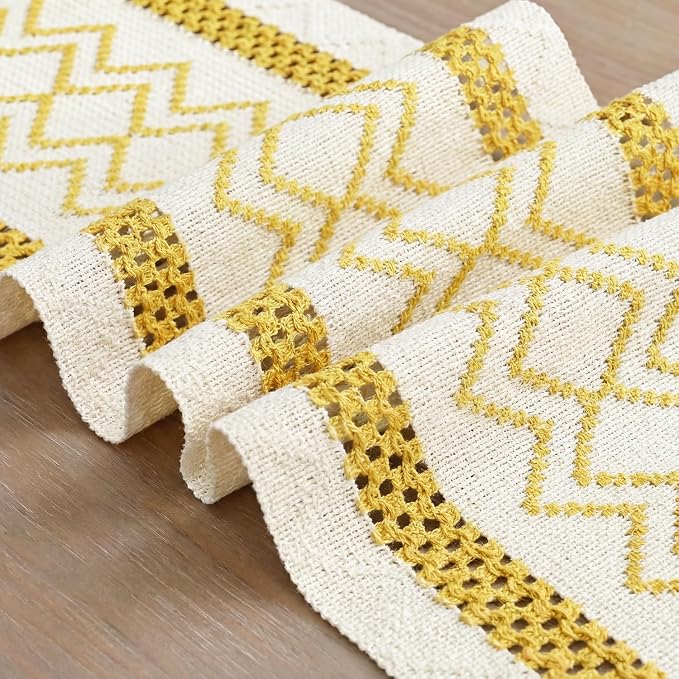 Artoid Mode Yellow Stripe Diamond Woven Table Runner 12x72 Inch | Holiday - Image 6