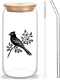 Cute Cardinal Glass Cup With Lids And Straws, Cardinal Gift For Women, Iced, Coffee, Smoothie, Cocktail, Beer, Whiskey, Soda, Matcha,16 Oz, Home Office Table Desk Decoration!