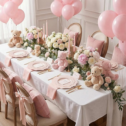 COLOSUS 60 Pack Pink Plastic Plates Set for 30 Guest,Pink Party Plates,Heavy Duty Pink Plates,include 30 Dinner plates& 30 Salad/Dessert plates for Party,Spring,Wedding,Birthday,Valentines,Easter Day