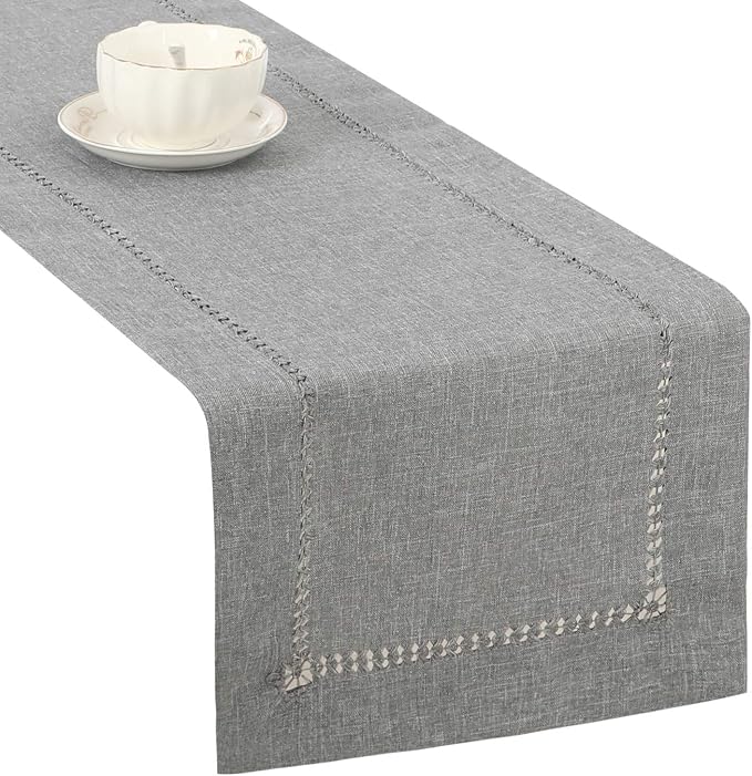 Tosewever Decorative Hemstitch Linen Table Runner Farmhouse Style Tabletop by Tosewever