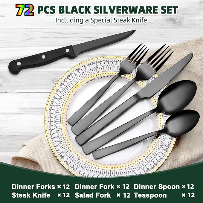 72-Piece Black Silverware Set - Image 6