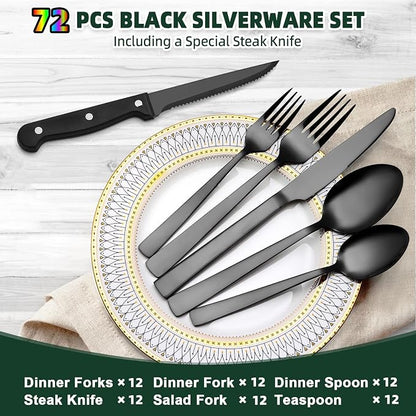 72-Piece Black Silverware Set - Image 6