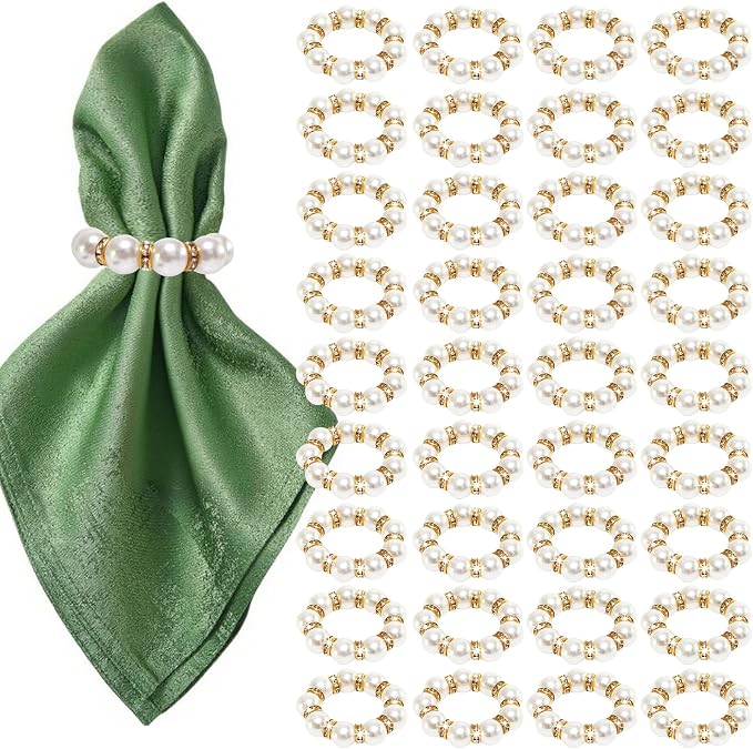 200 Pcs Pearl Napkin Rings, Exquisite Gold Napkin Rings Bulk, Suitable by YMGN