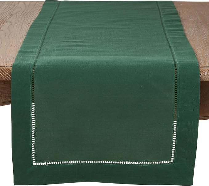 SARO LIFESTYLE Hemstitched Border Table Runner, Jasper Green by SaroLifestyle