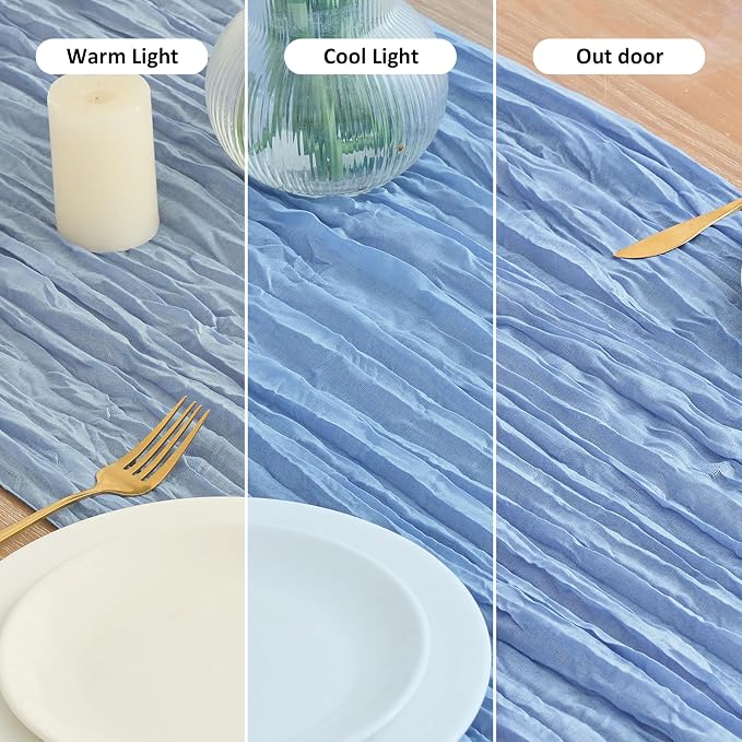 Asee'm 3pcs Light Blue Cheesecloth Table Runner Summer 10FT Gauze Rustic | Boho - Image 8