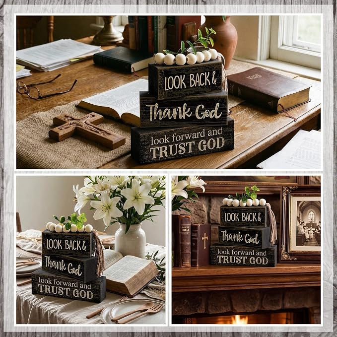 Moucuny 4 Pcs Farmhouse Table Decor Inspirational Wooden Signs Rustic - Image 6