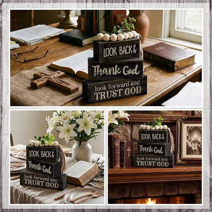 Moucuny 4 Pcs Farmhouse Table Decor Inspirational Wooden Signs Rustic - Image 6