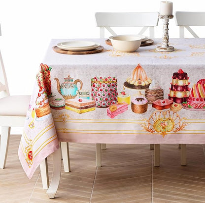 Maison d' Hermine Premium Table Cloth Rectangle Table 100% Combed Cotton 90 x 70 Inches Tablecloth Reusable Decorative for Dining Room, Farmhouse, Home, Party, Festive & Wedding - Pastries