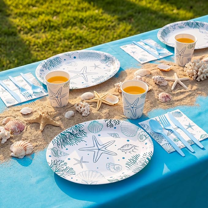 350 Pcs Ocean Seashell Party Decorations 12 in Summer Disposable Oval Plates - Image 5