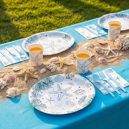 350 Pcs Ocean Seashell Party Decorations 12 in Summer Disposable Oval Plates - Image 5