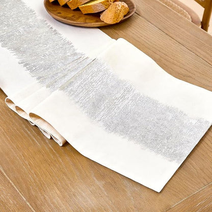 Metallic Style Silver Table Runner, Table Runners 48 Inches Long | Cotton Linen - Image 5
